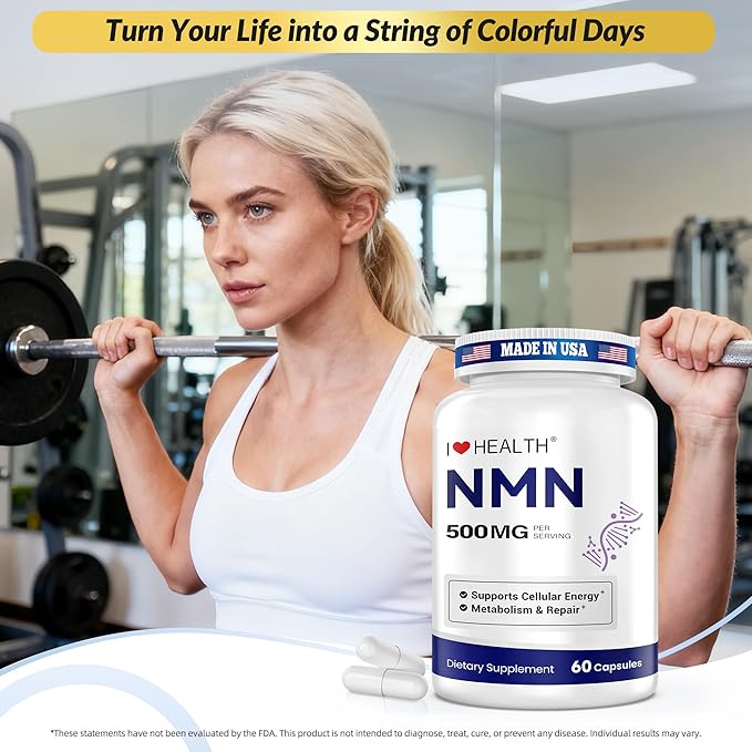 NMN 500MG Per Capsule – High Purity 99.9% NMN, NAD+ Support for Cellular Energy & Healthy Aging, 60 Capsules, Third-Party Tested, cGMP Made in USA