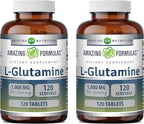 Amazing Formulas L Glutamine 1000 mg Tablets | Amino Acid Supplement for Men & Women | Non-GMO | Gluten Free (2 Pack, 120, Count)