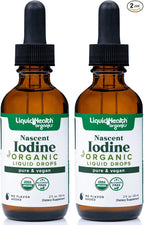 LIQUIDHEALTH USDA Organic Nascent Iodine Liquid Drops, Pure Iodine Supplement for Thyroid & Immune Support, Energy Supplement - Made in USA, Vegan, Colorless, Tasteless Tincture (2 Pack)