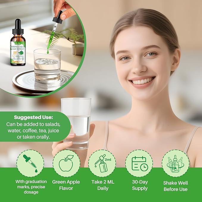 Moringa Leaf Extract Liquid Drops - Liquid Moringa Supplement 1000 mg with Turmeric, Quercetin, Elderberry, Sea Moss, Vitamin C & Zinc, for Energy Immune Antioxidant Digestive Support, 2 Fl Oz