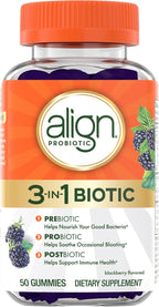 Align Probiotic,3-in-1 Biotic Gummies,Pre + Pro + Postbiotic,#1 Doctor Recommended-Probiotic Brand‡,Helps Relieve Occasional Bloating*,BlackBerry Flavor,50 Gummies,(Pack of 2)