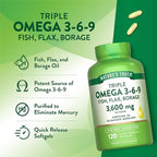 Nature's Truth Omega 3-6-9 Softgels | 3600mg | 120 Count | Fish, Flax, and Borage Oil | Triple Strength | Non-GMO & Gluten Free Supplement