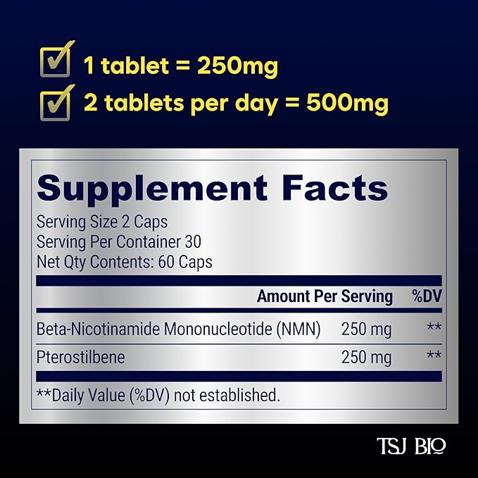 NMN + Pterostilbene Dietary Supplement (60 Caps)