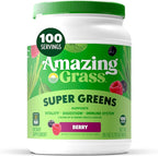 Amazing Grass Greens Blend Superfood: Super Greens Powder with Spirulina, Chlorella, Beet Root Powder, Digestive Enzymes, Prebiotics & Probiotics, Berry, 100 Servings (Packaging May Vary)