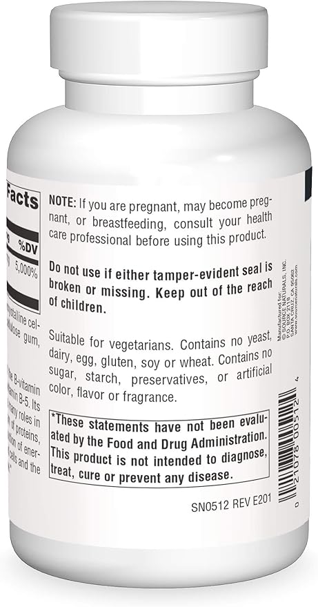 Source Naturals Pantothenic Acid 250 mg Vitamin B-5 Dietary Supplement - 250 Tablets