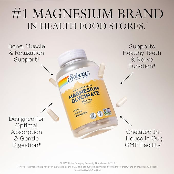 Solaray Magnesium Glycinate, New & Improved Fully Chelated Bisglycinate with BioPerine, High Absorption Formula, Stress, Bones, Muscle & Relaxation Support, 60 Day Guarantee, 60 Servings, 240 VegCaps