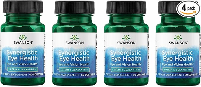 Swanson Lutein & Zeaxanthin Synergistic Eye Health Vision Retina Macula Supplement (Lutein 20 mg & OmniXan Zeaxanthin 2 mg) 60 Softgels Sgels (4 Pack)
