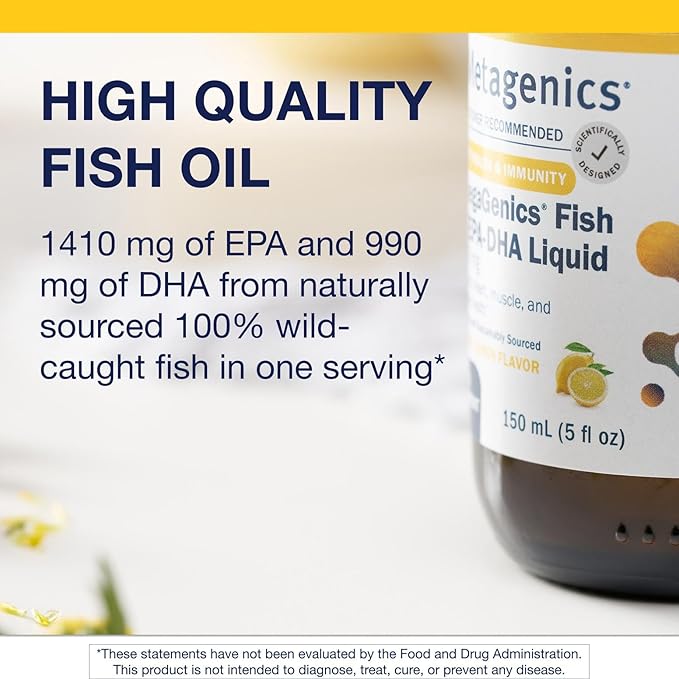 Metagenics OmegaGenics EPA-DHA 2400 mg - High Potency Liquid Fish Oil Supplement for Heart Health & Immune Support* - Sustainably Sourced - Lemon Flavor - Non-GMO & Gluten-Free - 30 Servings