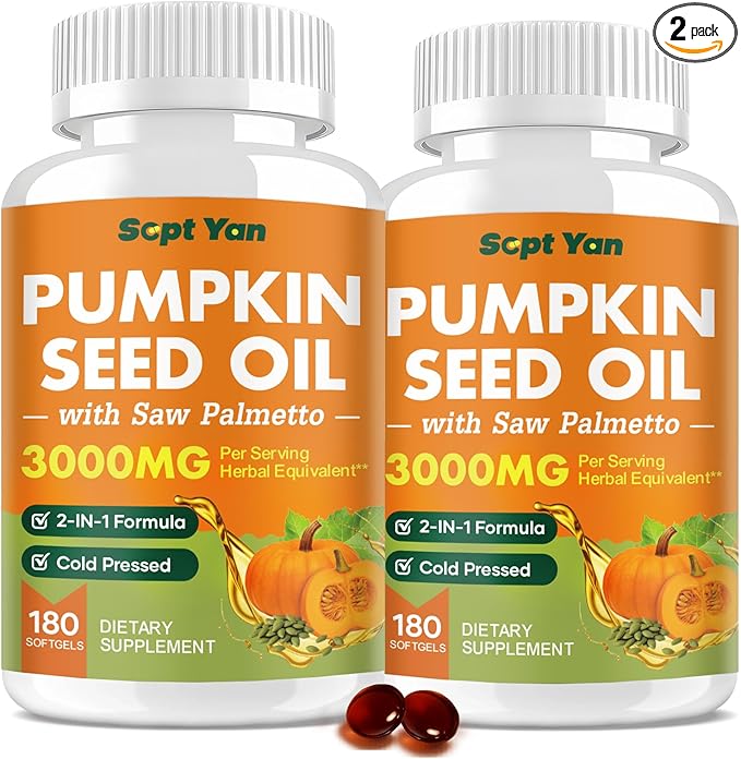 Pumpkin Seed Oil with Saw Palmetto Capsules, 3000mg Per Serving, Pumpkin Seeds Oil Supplement, Supports Immune, Hair, Urinary, Bladder & Prostate Health, Non-GMO, 360 Softgels