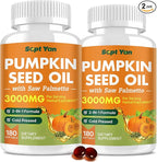 Pumpkin Seed Oil with Saw Palmetto Capsules, 3000mg Per Serving, Pumpkin Seeds Oil Supplement, Supports Immune, Hair, Urinary, Bladder & Prostate Health, Non-GMO, 360 Softgels