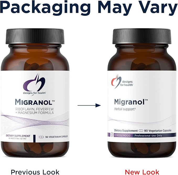 Designs for Health Migranol - Feverfew Supplement with Magnesium Malate, Curcumin (Turmeric) Extract, Rosemary + B2 Riboflavin - Non-GMO + Gluten Free (90 Capsules)