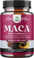 Maca Root Capsules for Women - Potent Herbal Supplement with Female Enhancing Blend of Red Yellow & Black Maca Root - Non-GMO Certified Vegan and Gluten-Free with No Artificial Colors - 60 Count