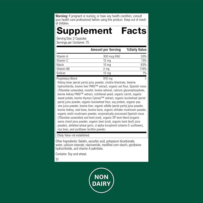 Standard Process Albaplex Liver & Immune Health Dietary Supplement - Non-Dairy - Kidney & Liver Health Support - Contains Vitamins A,B6, & C - 150 Capsules