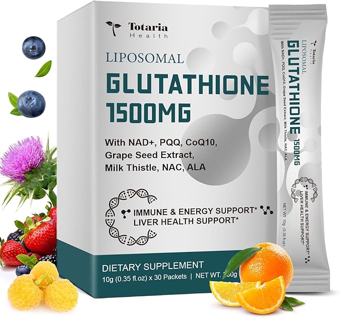 1500mg Liposomal Glutathione Supplement, 12-in-1 Ultra High Absorption Liquid Glutathione with NAD+, CoQ10, NAC & Alpha Lipoic Acid - Supports Natural Detoxification, Immune System & Antioxidant