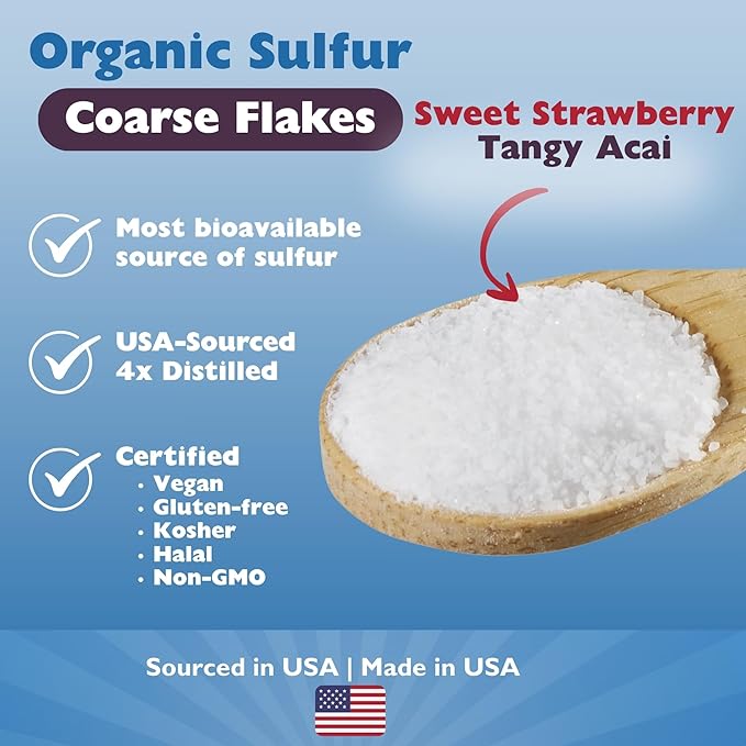 KALA HEALTH MSMPure Strawberry Acai Flavored Coarse MSM Powder Flakes – US-Made MSM for Joint Health, Skin Appearance, and Hair & Nail Support – 1 lb, Organic Sulfur