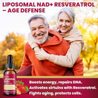 2 Pack Liposomal NAD Supplement - 1200mg NAD+ Liquid Drops for Women & Men with Resveratrol, Black Pepper Extract - Support Anti-Aging, Brain & Cellular Mitochondrial Health - Strawberry Flavor
