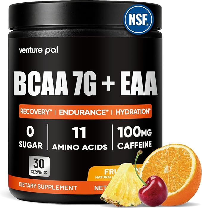 Sugar Free 7g BCAA + EAA Powder | Supports Muscle Recovery, Growth, Strength & Endurance – 9 Essential Amino Acids with L-Glutamine, Caffeine, Vitamin & Electrolyte for Energy & Hydration, Gluten Free