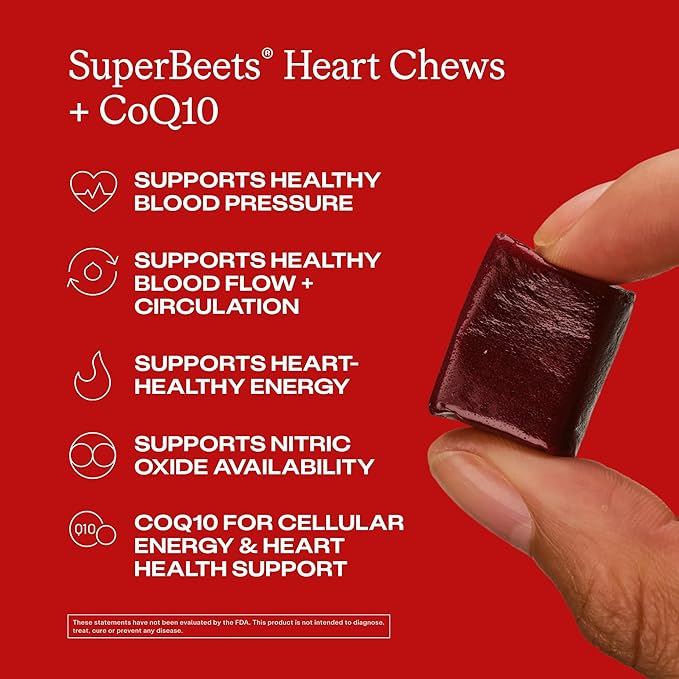 Humann SuperBeets Heart Chews + CoQ10-150mg of CoQ10 Plus Beetroot & Grape Seed Extract, Blood Pressure Support, Support Healthy Blood Flow, Circulation, 60 Count