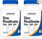 Nutricost Zinc Picolinate 50mg, 240 Vegetarian Capsules - Gluten Free and Non-GMO (240 Caps) (Pack of 2)