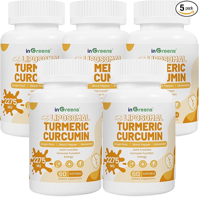 inGreens Turmeric Supplement 2275mg, 95% Curcumin, Liposomal Curcumin for Best Absorption, Curcumin Supplement for Joint Support, Bottled in USA - 300 Softgels