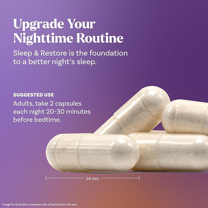 Natrol Sleep & Restore Capsules with Magnesium Glycinate 100mg, GABA, Essential for Your Ultimate Restorative Sleep, Melatonin-Free, 30 Day Supply