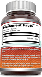 Amazing Formulas Folic Acid (Vitamin B9) 800 Mcg Supplement | Capsules | Non-GMO | Gluten-Free | Made in USA (1 Pack | 240 Count)