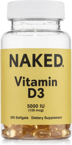 NAKED Vitamin D3 5000 IU – High Potency Vitamin D Supplement for Immune Support, Bone Strength, Muscle Function – 200 Vitamin D Softgels