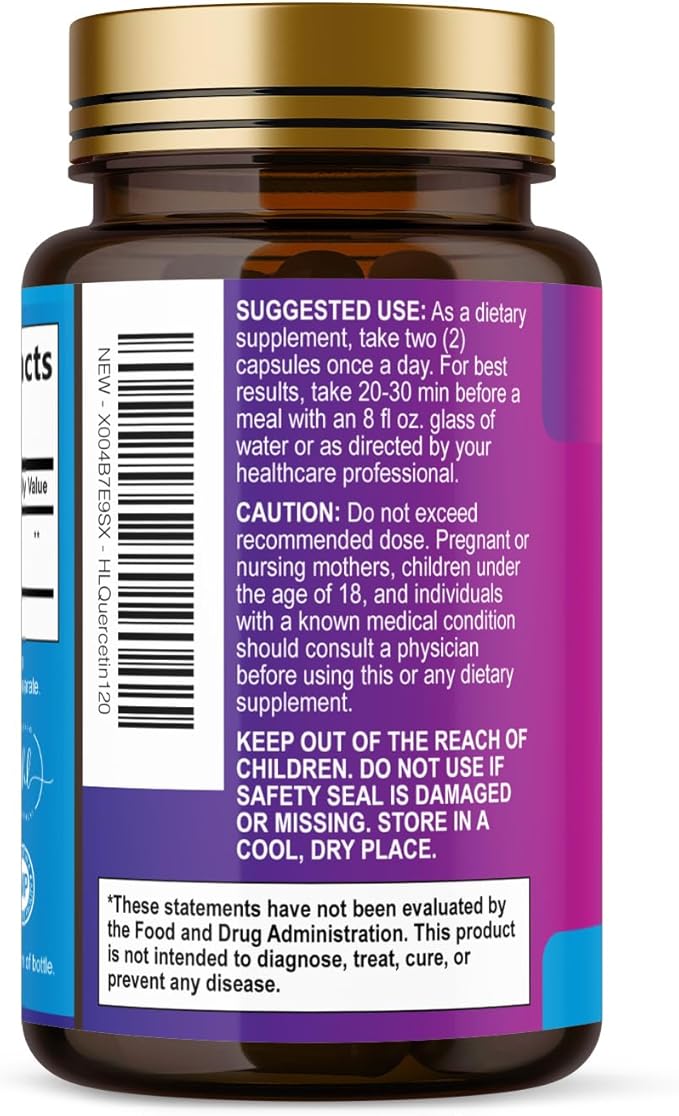 Quercetin Dihydrate 1000mg per Serving - Premium Plant-Based Bioflavonoids - Extra Strength Antioxidant Immune & Respiratory Health Support - High Absorption Quercetin Dihydrate - 120 Veggie Capsules