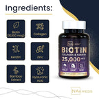 Biotin + Beauty Blend – 25,000 mcg Complex with Collagen, Keratin, MSM – Hair, Skin & Nail Support – Gluten-Free – GMP, ISO 22000, HACCP Certified – COA Available – 60 Capsules