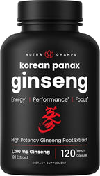 NutraChamps Korean Red Panax Ginseng Capsules | Extra Strength Ginsenosides for Energy, Focus, Performance, Vitality & Immune Support | Korean Ginseng Root Extract (120, Red)