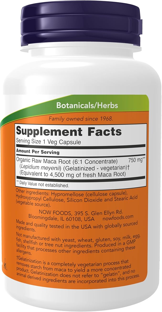 NOW Foods Supplements, Maca (Lepidium meyenii) 750 mg Raw, Reproductive Health*, 90 Veg Capsules,(Pack of 2)
