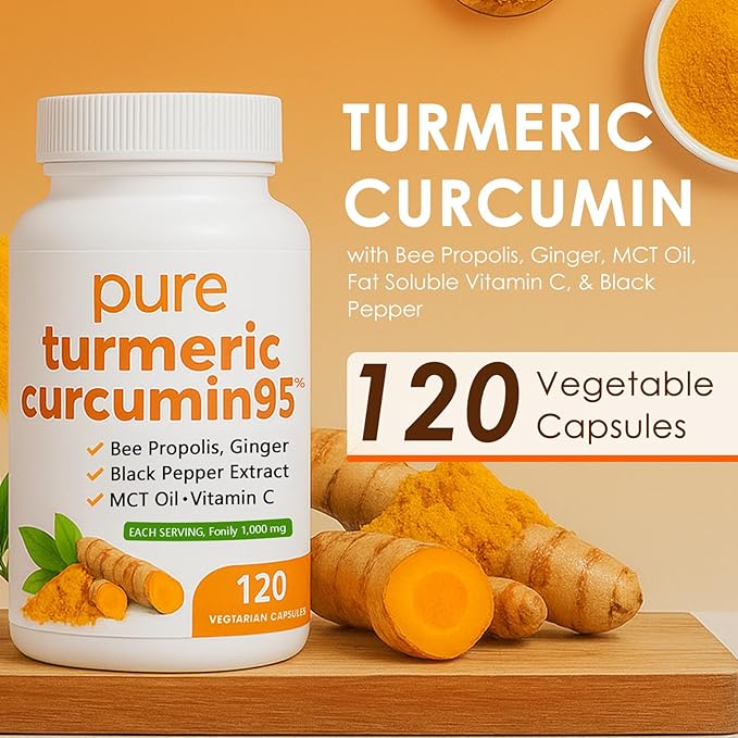Turmeric Pure Turmeric Curcumin 95 1000 mg - Black Pepper Extract | Vegan Capsules 120