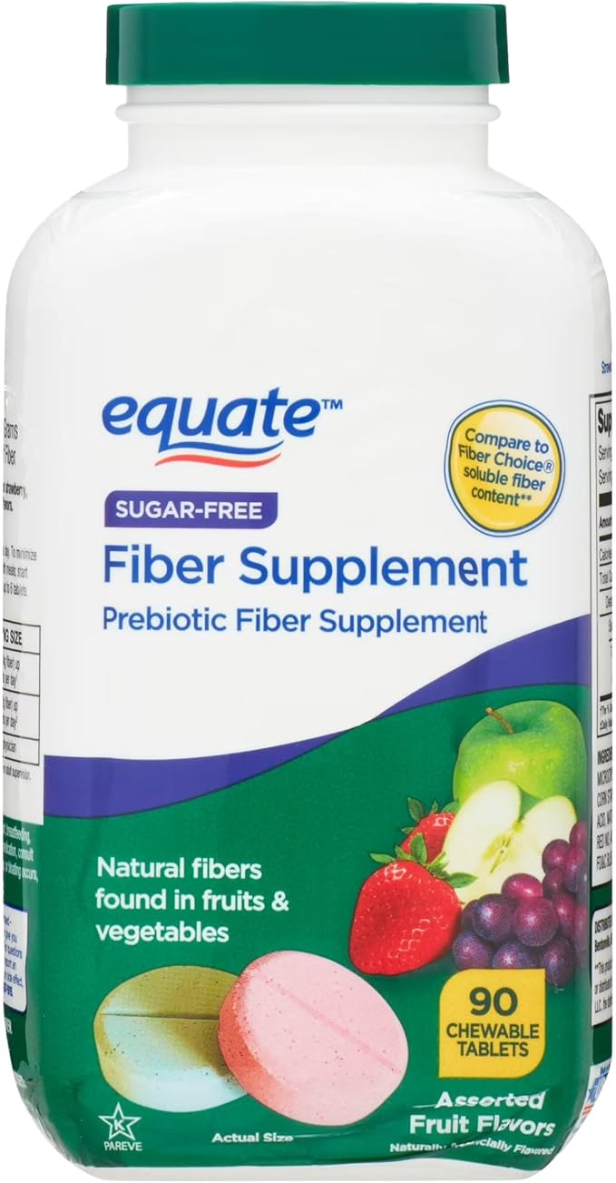 Daily Fiber Supplement Chewable Tablets – 90 Count, Sugar-Free Chews for Women and Men, High Fiber Content, Assorted Fruit Flavors, Chewable Tablets for Adults. (Pack of 1)