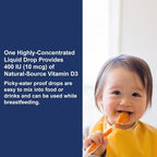 Carlson - Baby's Super Daily D3, Baby Vitamin D Drops, 400 IU (10 mcg) per Drop, 1-Year Supply, Vegetarian, Liquid Vitamin D Drops for Infants and Toddlers, Unflavored, 365 Drops