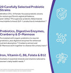 Doctor's Recipes Probiotics for Women, Akkermansia Muciniphila, Prebiotics, Cranberry, D-Mannose, Iron, Folate, VC, B6, B12, 60 Billion CFU, Vaginal, Digestive, Immune Health, 30 Vegan Capsules