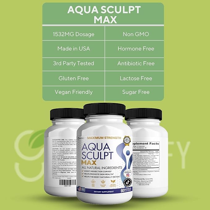 Aqua Sculpt Max Maximum Strength Dietary Supplement, 60 Capsules, Natural Support, 30 Day Supply (2)