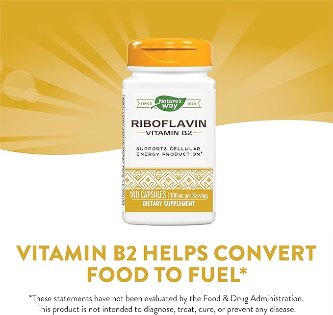 Nature's Way Riboflavin Vitamin B2, Supports Cellular Energy Production*, 100mg per Serving, 100 Capsules (Pack of 2)