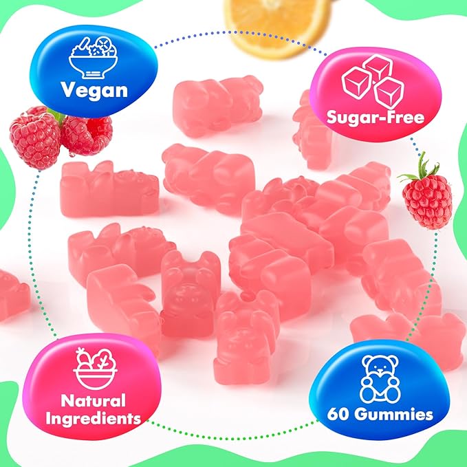 MEENCCD Organic Vitamin C Gummies for Adults, Chewable Vitamin C Gummies with Zinc for Antioxidant Support, Vegan, Non-GMO, Sugar-Free, Raspberry Flavor, 60 Count