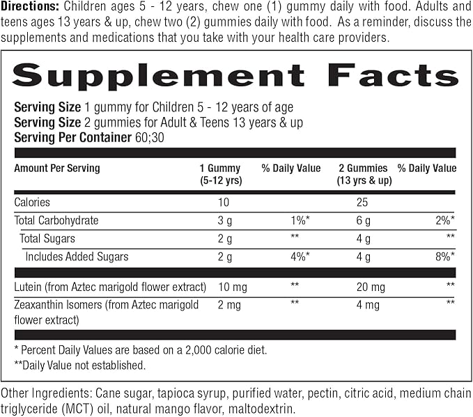Country Life Lutein Gummies with Lutemax 2020, 60 Ct, Chewable Natural Eye Support Supplement, Marigold Lutein, Zeaxanthin, Eye Health & Macular Support, Non-GMO, Natural Fruit Pectin, Vegan