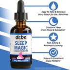 Liquid Melatonin Kids Sleep Aid - Sleep Magic Kids Melatonin Liquid 3mg Berry Drops, D3, L Theanine - Children's Sleeping Aids, Natural Calm L-Theanine Supplement, Toddler Travel Essentials 2 Fl Oz
