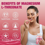 Magnesium L-Threonate Gummies 1000mg, Sugar-Free Magnesium Threonate Supplement for Kids & Adults, Nervous & Muscle System Support, Non-GMO, Raspberry Flavor, 60 Count
