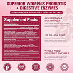 Totaria Probiotics for Women, 120 Billion Women Probiotic, with Akkermansia, Digestive Enzymes & Prebiotics, Cranberry, D-Mannose, for Gut, Vaginal, Urinary, Immune, PH Balance, 120 Vegan Capules