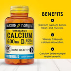 MASON NATURAL Calcium 600 mg with Vitamin D3, 100 Day Supply, Supports Healthy Bones & Normal Muscle Function, Coffee Mocha Flavor, 100 Chewables