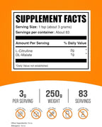 BulkSupplements.com L-Citrulline Malate 2:1 Powder - Nitric Oxide Boost, Citrulline Malate Supplement - Unflavored & Gluten Free - 3g per Servings, 250g (8.8 oz) (Pack of 1)