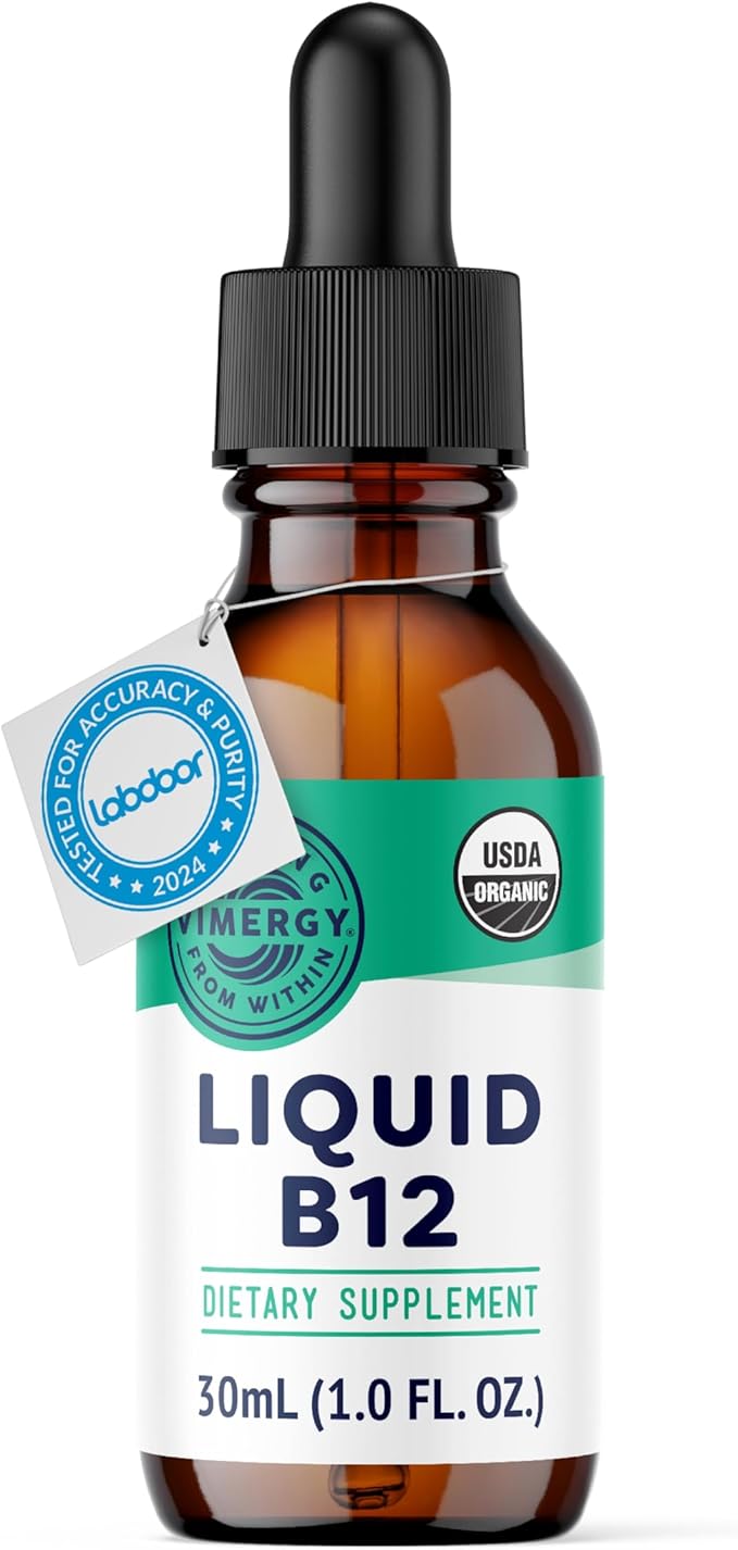 Vimergy USDA Organic Liquid Vitamin B12 Supplement 2500 mcg, Methylcobalamin & Adenosylcobalamin Fast-Absorbing Energy Support, Vegan, Non-GMO B12 Vitamins for Women & Men 30 Serving (30 mL)