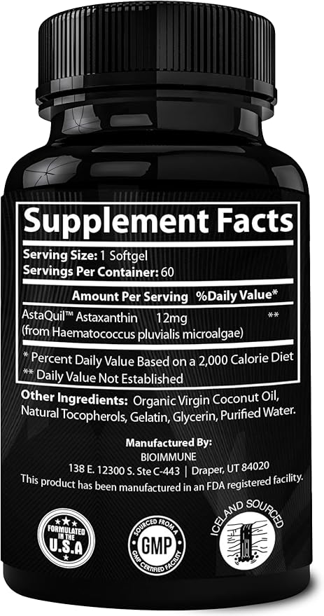 BioImmune 2 Pack Triple Strength AstaQuil™ Astaxanthin 12mg Enhanced Absorption, 120 Softgels w/Organic Coconut Oil. Powerful Antioxidant for Eye, Joint & Heart Health