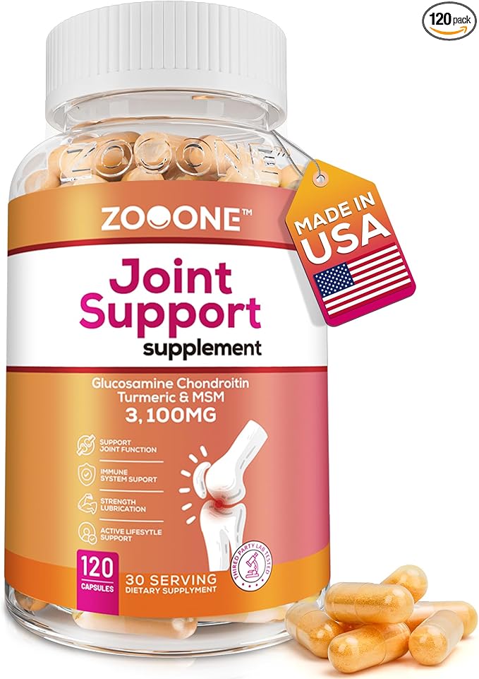 zooone Advanced Joint Support Supplement with Glucosamine, Chondroitin, Turmeric & MSM - 120 Tablets for Back, Knee, Hand Bone Health