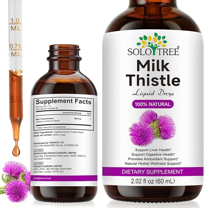 Milk Thistle Liquid Drops,Milk Thistle Supplement for Liver Wellness,Digestive Health,Liquid Pure Vegan Milk Thistle Extract 600 mg per Serving,Sugar & Alcohol-Free,Non-GMO, 2.02 Fl Oz