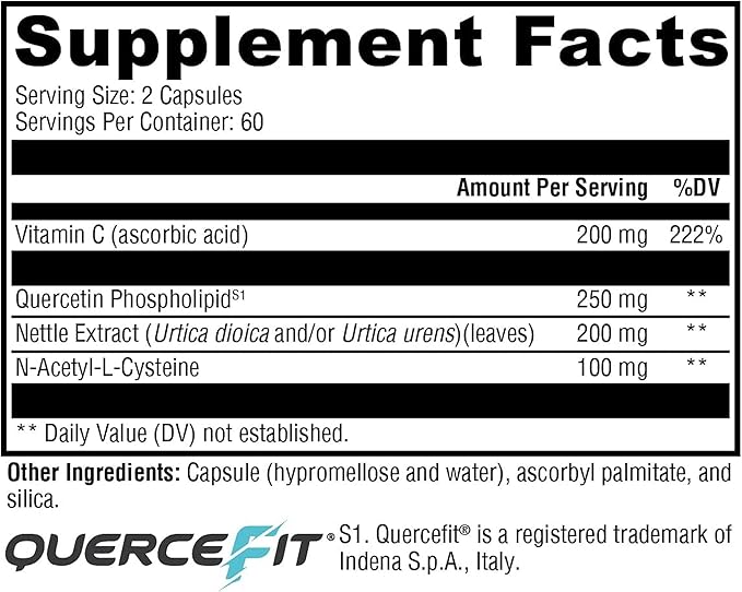 XYMOGEN Quercetin 20× Plus - Quercetin Phytosome Supplement for Immune & Respiratory Support - with Vitamin C & Nettle Leaf - 120 Capsules