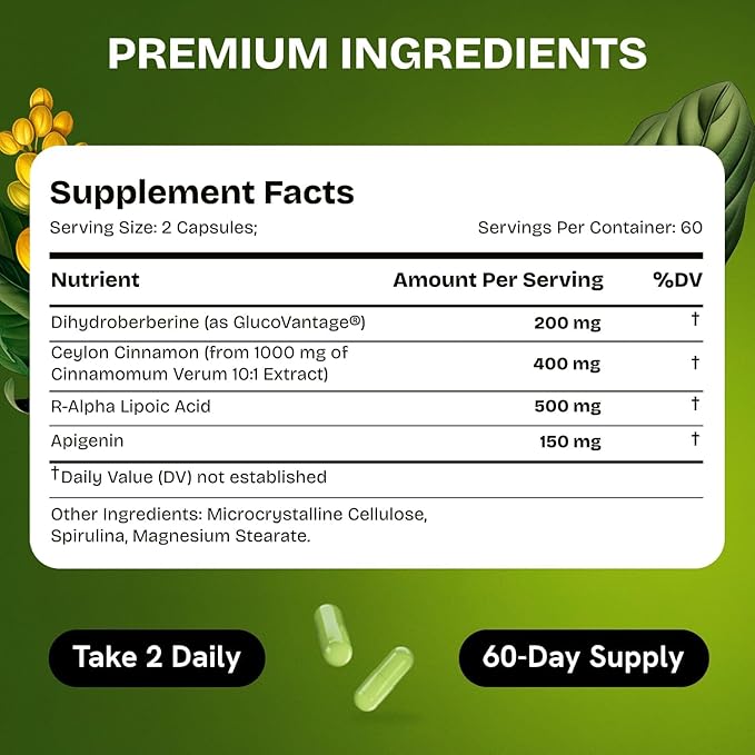 Dihydroberberine Supplement - Dehydro Berberine Organic - Super Berberine Supplement with Ceylon Cinnamon & R Alpha Lipoic Acid & Apigenin - Hydroberberine 480 caps (4 Packs)